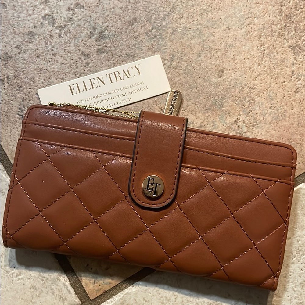 Ellen Tracy Quilted Brown Wallet
